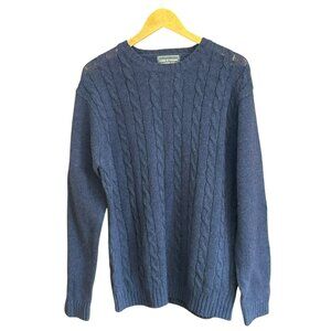 Line Of Trade Navy Blue Shetland Wool Mariner Cable Knit Sweater Size Large EUC